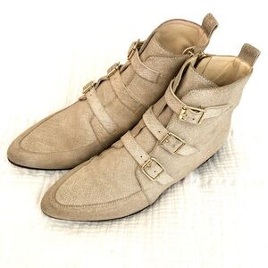 Jimmy Choo London Beige Triple Buckle Ankle Boots